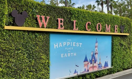 disney welcome sign from tram ride area